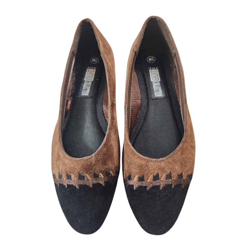 The‎ Leather Collection black brown suede ballet flats sz 8.5 two-toned